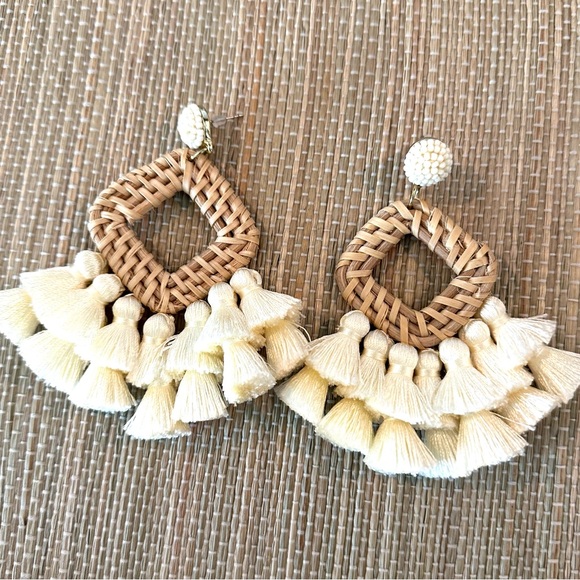Bauble Bar Raffia and Tassel Statement Earrings - Picture 4 of 5